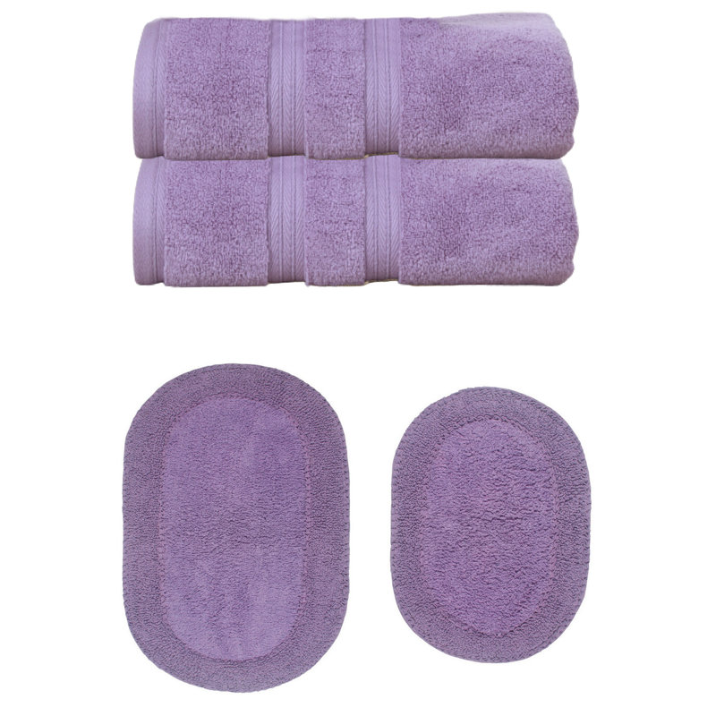 Brunk Collection 100% Soft Cotton 2 Pc Bath Towel Set & 2 Pc Bath Rug Set, (Set of 4), Purple