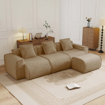 Canapé modulaire en velours 3 places avec coussins décoratifs et 1 repose-pieds