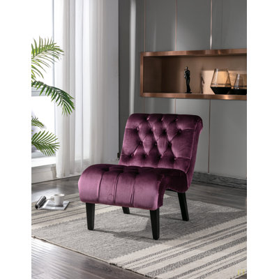 Modern Velvet Armless Accent Living Room Chair / Leisure Chair,Upholstered Fabric Button Comfortable Chair With Wooden Legs For Bedroom, Living Room, Office (Velvet)