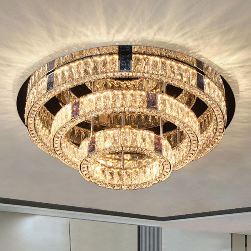 Markiese 32" Crystal Chandelier 3-Tier Round Ring Chrome Ceiling Light Fixture for Dining Room Living Room 3000-6000k
