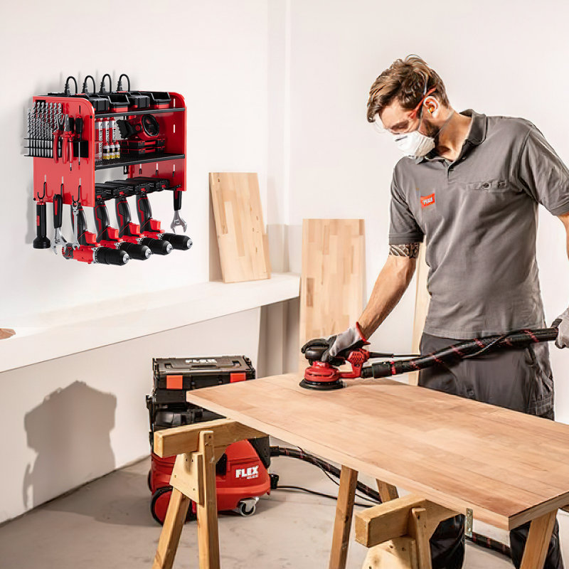 Power Tool Organizer Wall Mount Charging Station With 8 Plug Power Strip And 6 Hooks
