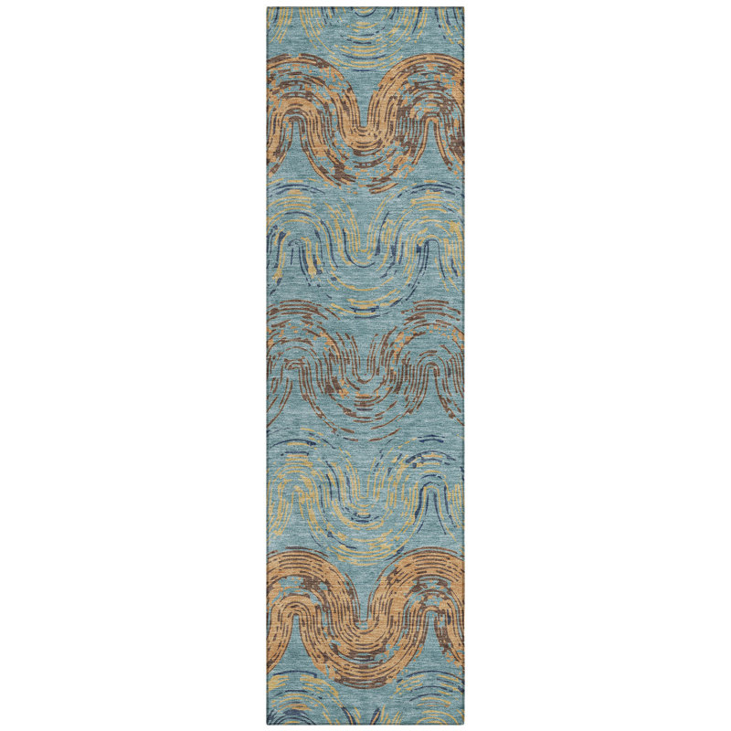 Machine Washable Indoor/Outdoor Chantille ACN2461 Spiral Rug, 2'3" x 7'6" Runner, Teal
