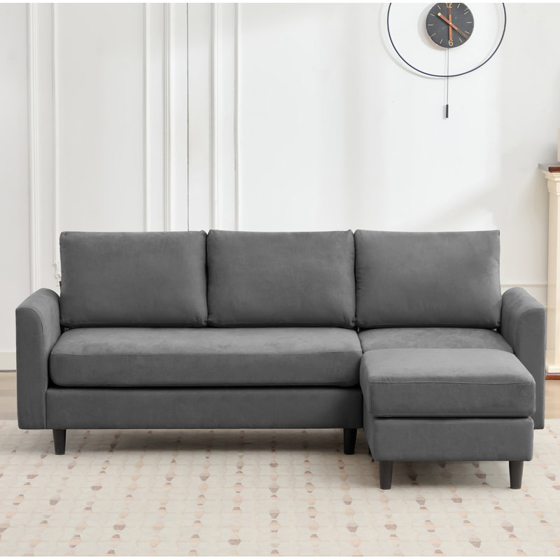 Lyles 83.5" L-shape Sectional Sofa With Armrest And Moveable Ottoman Black Legs Seater For 4, Teal Fabric