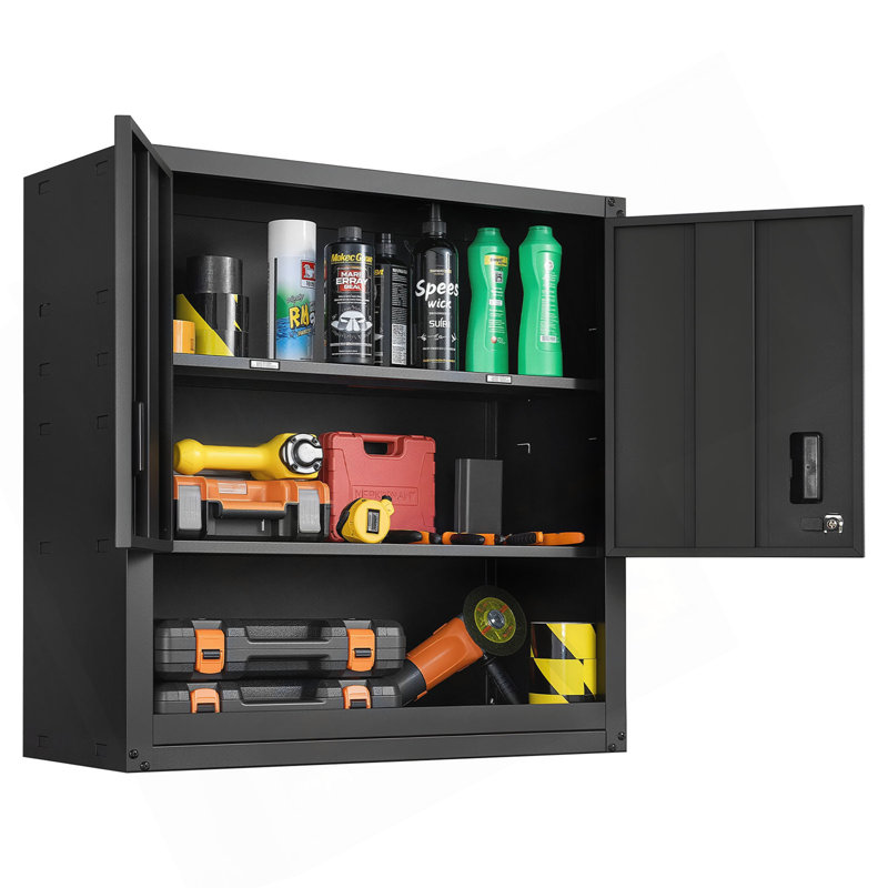 Metal Wall Cabinet, 30W X 12.01D X 30H Inch, Steel Floating Hanging Storage Cabinet With Locking Doors And Adjustable Shelf For Garage, Basement, Kitchen, Warehouse Assembly Required, Black