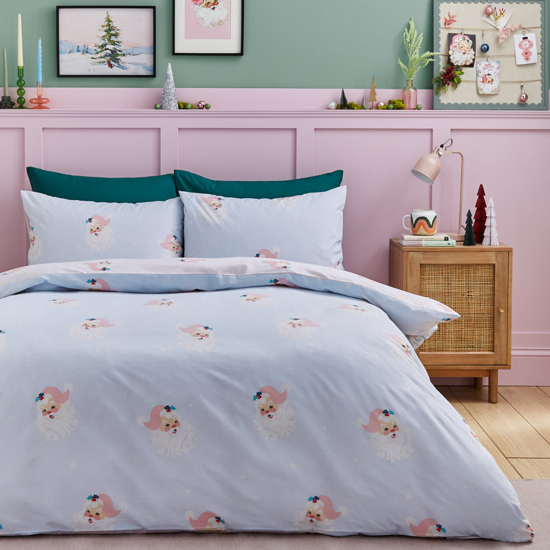 Vintage Christmas Santa Reversible Duvet Cover Set, Single Duvet Cover + 1 Standard Pillowcase