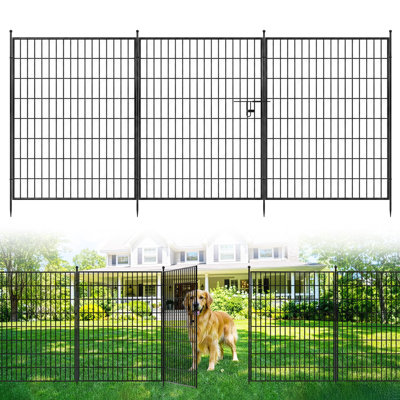 No-Dig Garden Fence with Gate, 5-Panel Rust-Resistant Metal Dog Barrier with Ground Stakes for Yard, Lawn and Flower Beds, 40 in H x 11.8 ft L, Black