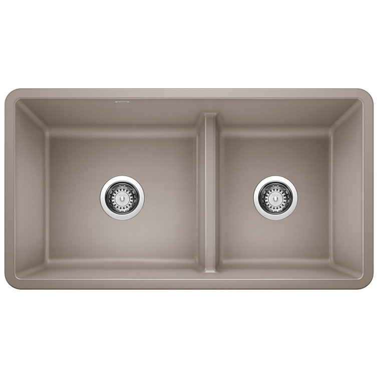 Precis SILGRANIT 33" 60/40 Reversible Double Bowl Undermount Kitchen Sink with Low Divide
