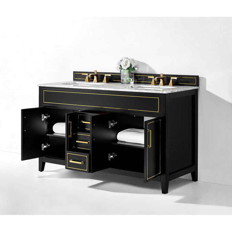 Aspen 60'' W Double Vanity, Black Onyx, Gold