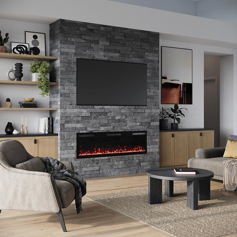 Vibrance Recessed or Wall Mounted Electric Fireplace Heater, Multi-Flame Colors, Voice Assistant Compatible, Logs & Crystals, Remote Control