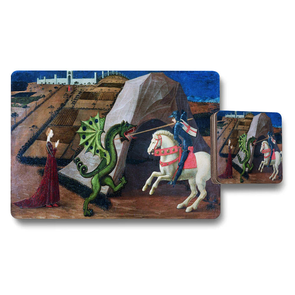 Medieval Fantasy Dragon Knight Placemat and Coaster Set