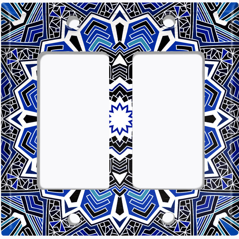 Patterned 2 - Gang Rocker Standard Wall Plate, Black Blue