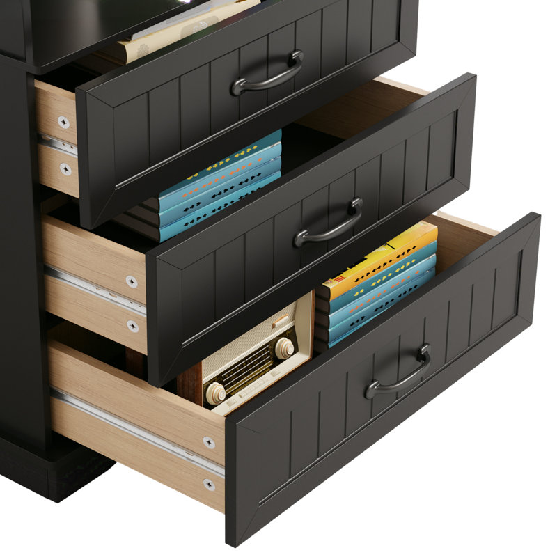 67.9'' H x 23.6'' W Standard Bookcase with 3 Drawers, Black