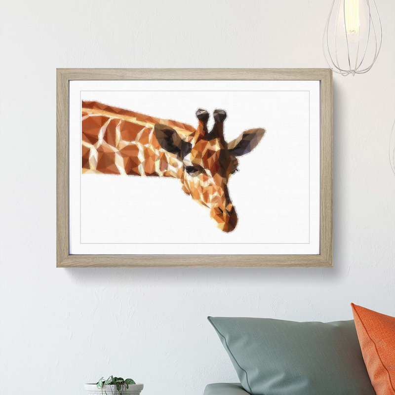 Geometric Giraffe in Abstract - Framed Print, 36cm H x 48cm W x 2cm D, Oak Framed