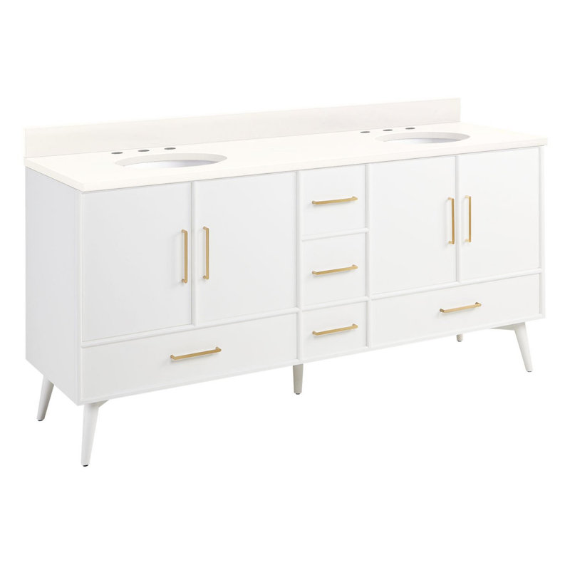 72" Novak Vanity with Undermount Sinks - Bright White, 8” Centers, Arctic White Quartz