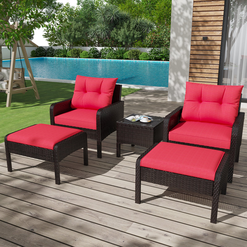 4 - Person Patio Conversation Set with Cushions, Red