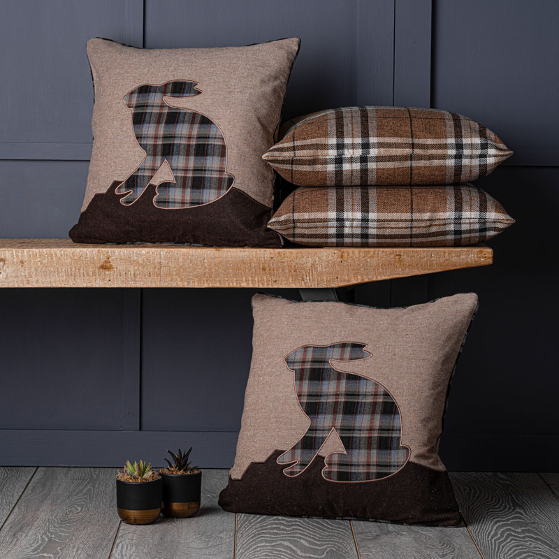 Sinead Plaid Square Throw Pillow Cover, Light Brown/Latte