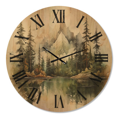 Extra Large Landscape Non-Ticking Wood Wall Clock – Watercolor Mountain Dreamscape