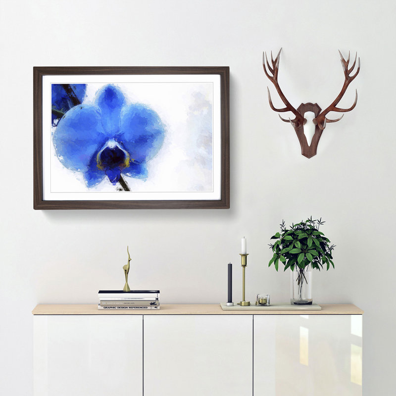 Blue Orchid in Abstract - Picture Frame Painting Print, Walnut Framed, 27cm H x 36cm W x 2cm D