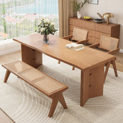 Brown Rectangular Solid Wood Dining Table