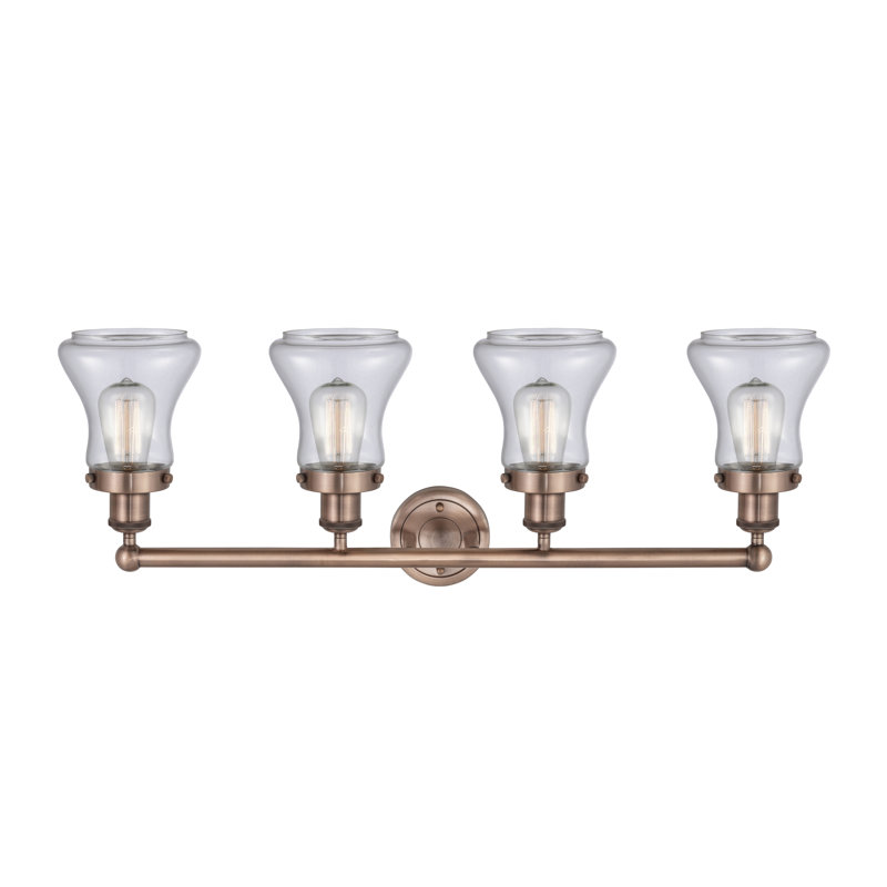 Éclairage pour meuble-lavabo à 4 lumières à intensité variable Asadbek, Transparent, Cuivre antique