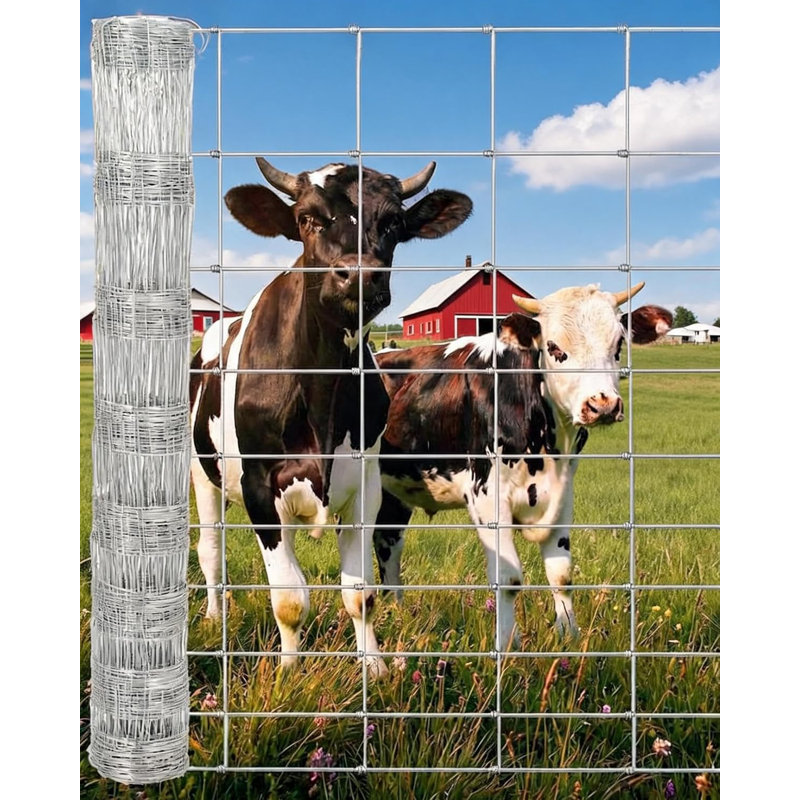 Galvanized Wire Cattle Farm Fence, 14GA Heavy Zinc Coating Livestock Fencing for Goat, Deer & Animals, 1.5x50M, Silver