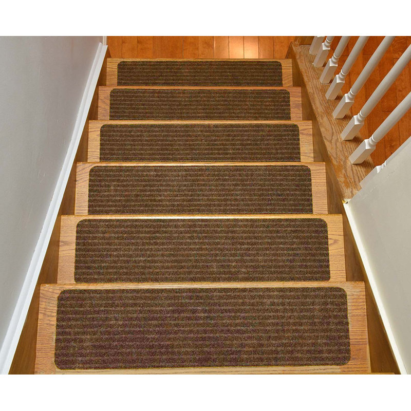 Tapis d'escalier antidérapant Orean, Rectangle 30 po x 8,5 po, Ensemble de 13, Brun