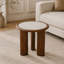 Table d'appoint ronde en pierre frittée avec bordure en bois massif