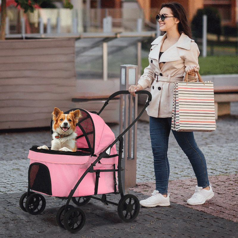 3-In-1 Pet Stroller With Detachable Carrier, Foldable Pet Dog Cat Jogger Stroller With Padded Handle