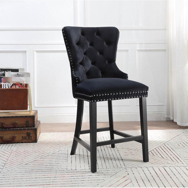 Chaise de comptoir en bois massif de 26 po Glass, Noir