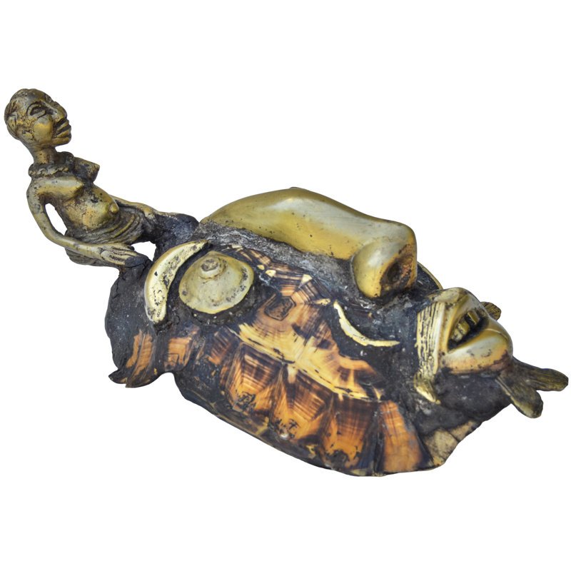 Mid 20Th Century Handmade West-African Unique Brass Figurine & Shell Mask