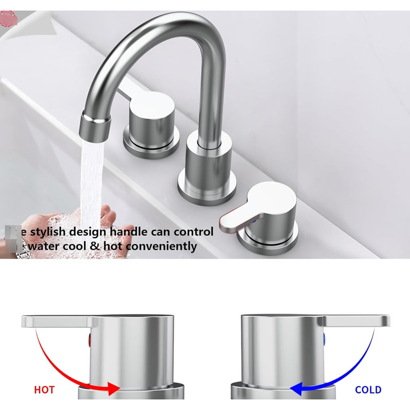 Robinet de lavabo à 3 trous avec 2 poignées, rotation à 360 degrés et aérateur économiseur d'eau pour bec pivotant de salle de bain publique, buanderie
