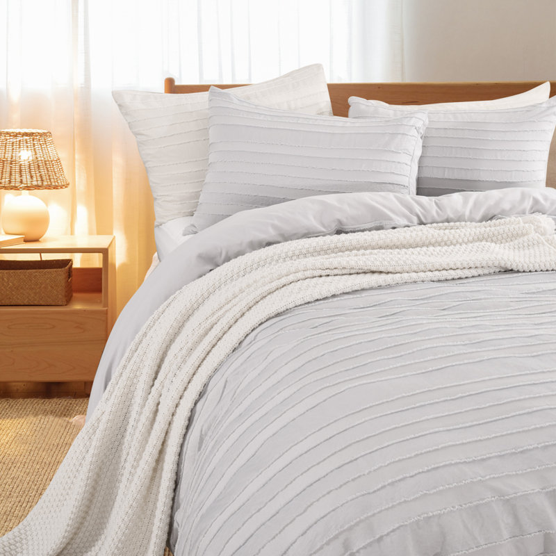 NEXHOME PRO Duvet Cover Full,Light Grey 3 Pieces Boho Tufted Duvet Cover Set, Soft and Lightweight 100% Washed Microfiber Comforter Cover Set for All Season(Light Grey Full, 80 x 90)-No Comforter