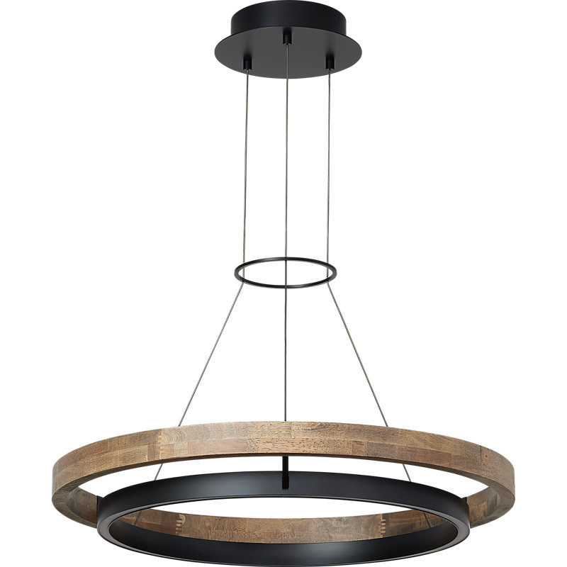 Grace 1 - Light LED Chandelier, Matte Black, Weathered Oak, 3.5" H x 30" W x 30" D