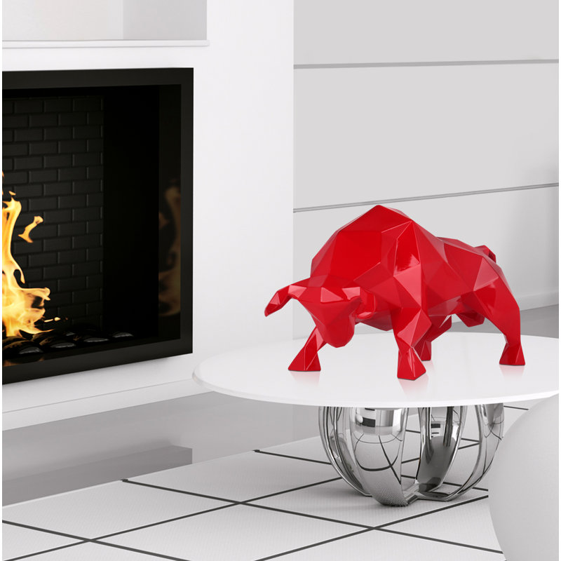 Low Poly Bull Resin Statue, Red