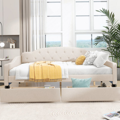 Upholstered Tufted Daybed with Two Drawers