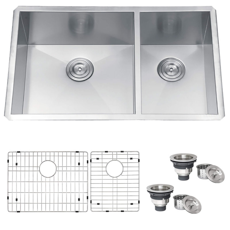 Ruvati 32-inch Undermount 60/40 Double Bowl Zero Radius 16 Gauge Stainless Steel Kitchen Sink