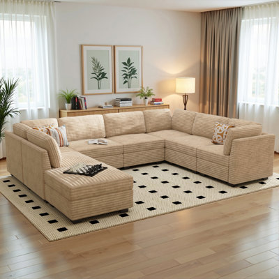8-piece Plush Corduroy Modular Sectional Sofa With Ottoman, Comfy Deep Seat Cloud Couch, Upholstered Living Room Set