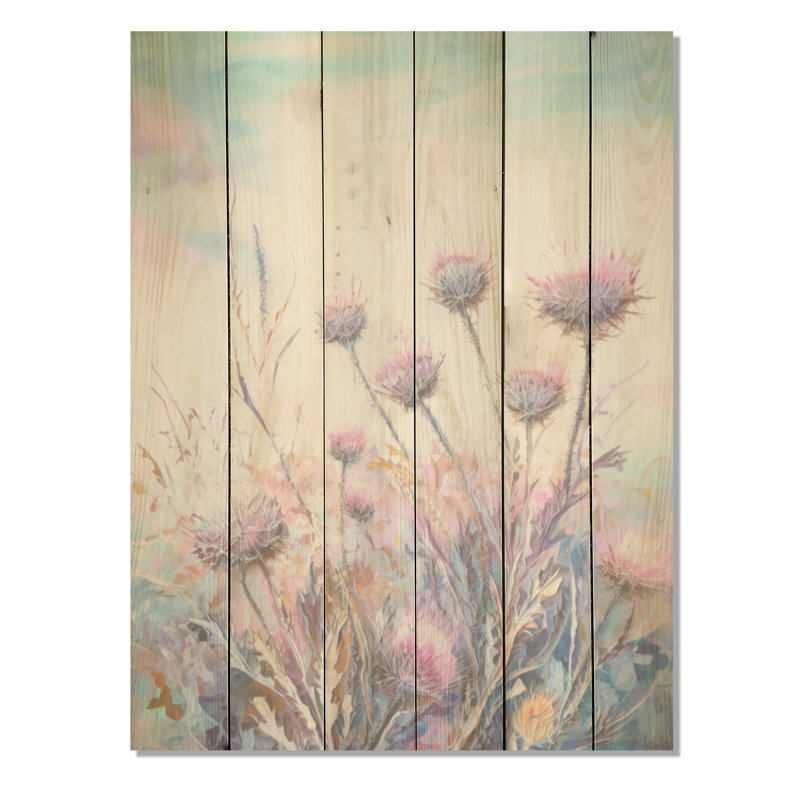 Minimalisme, chardon, nature, fluorescence - champ de fleurs, art mural sur bois de pin naturel, H 20 po x l 10 po
