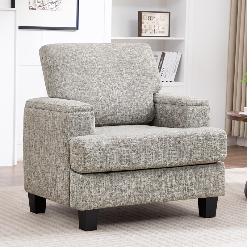 Fauteuil rembourré avec rangement intérieur pour accoudoirs, Gris clair