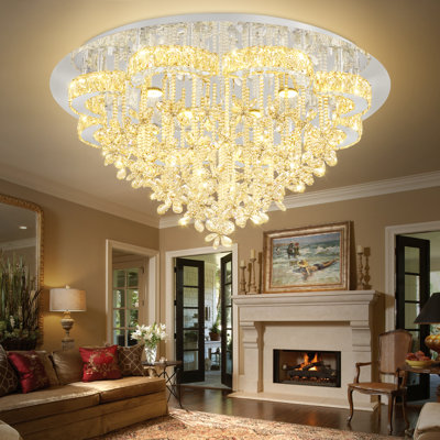 Crystal Flower Chandeliers Flush Mount Ceiling Light Fixture for Dining Room Living Room