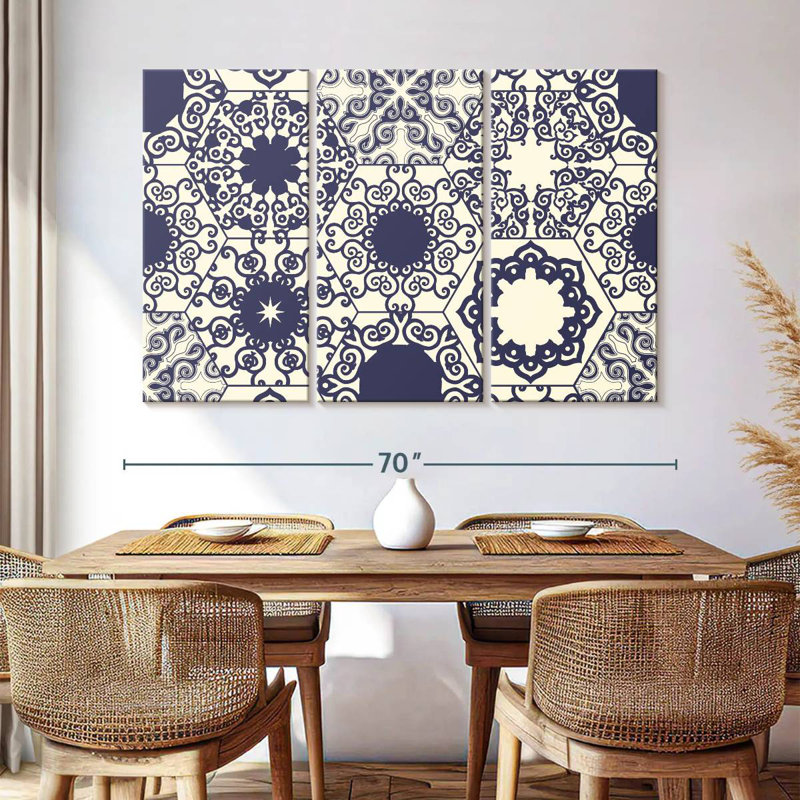 Motif de carreaux ornés bleu Kerner, H 32 po x l 50 po