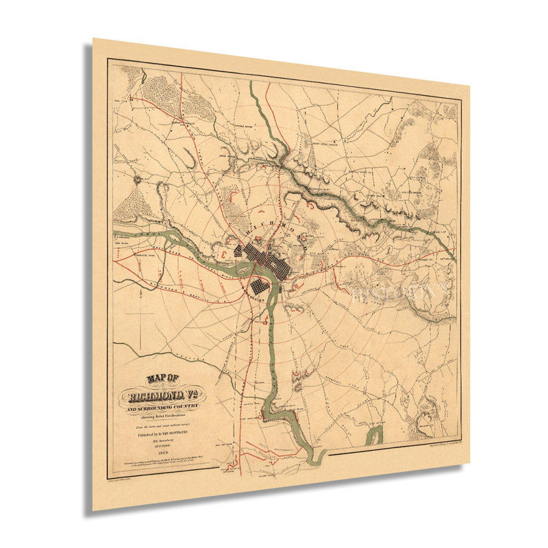 Carte de Richmond en 1864 - Virginie, L 16 po x H 16 po
