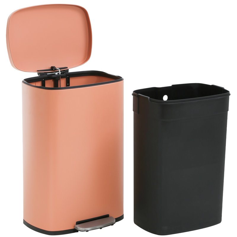 13 Gallon Pink Stainless Steel Pedal Trash Can with Removable Bucket