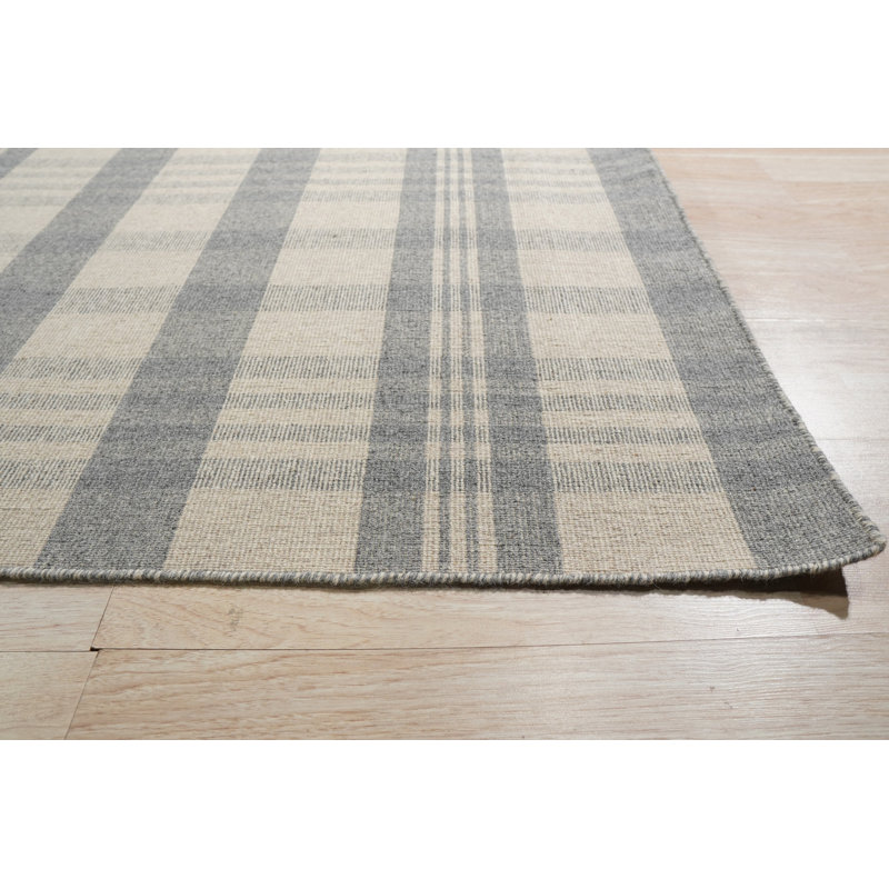 Amatul Gray Flatweave Wool Transitional Geometric Hand-Knotted Area Rug, Rectangle 12' x 15'