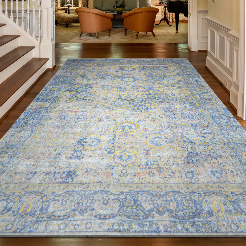 Hand Knotted Abstract Area Rug in Blue/Yellow/Ivory, Rectangle 9' x 12'
