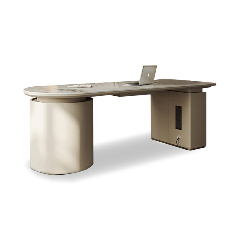 Bureau moderne en pierre frittée de style minimaliste, H 29,53 po x l 55,12 po x P 27,56 po