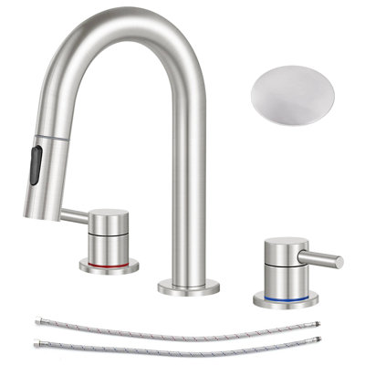Widespread Bathroom Faucet 3 Hole, 2-handle Bathroom Sink Faucet with Drain Assembly
