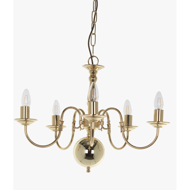 Roosevelt 5 - Light Candle Style Chandelier, Polished Brass