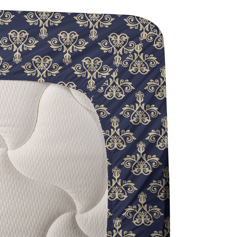 Ambesonne Royal Blue Sheet Set Floral Damask Classic Pastel Brown and Indigo, Full / Double Sheet Set with 2 Pillowcases