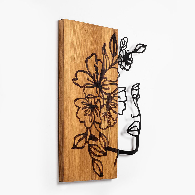 Elegant Wooden Wall Decor, 16.1 x 22.8 Inches | 100% Real Walnut with Black Metal Accents, 0.8 Inches Thick | Lightweight at 6.5 lbs, Perfect for Home or Office | Unique Color Variation & Texture